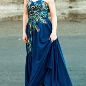 Grace Karin Navy Blue Peacock Dress